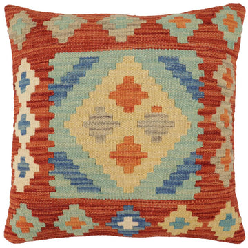 handmade Traditional Pillow Rust Blue Hand-Woven SQUARE 100% WOOL  Hand woven turkish pillow  PILLOW